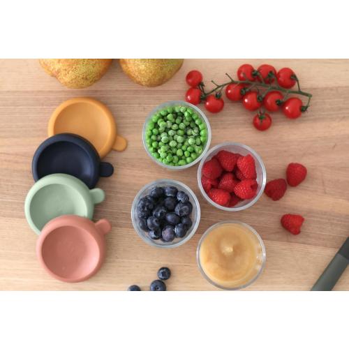BEABA 4 Pack Glass Baby Food Jars with Soft Silicone Air Tight Lids, 8 oz Glass Storage Containers with Lids, Microwave and Freezer Safe Containers, Sunrise
