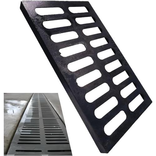 Cast Iron Drain Grate, 20x12 Outdoor Drain Cover, A Class Sewer Grate, Durable Heavy Duty Channel Grate, Black Rectangle Drainage Grate for Driveway, Concrete, Yard, Garage (19.7x11.8)