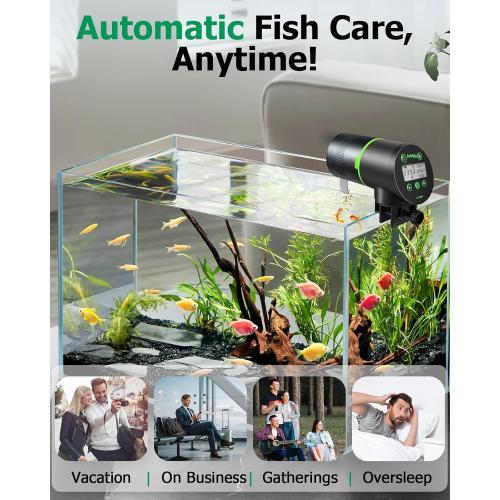 Automatic Fish Feeder for Aquarium, Auto Fish Food Dispenser with Timer and Feeding Ring, Moisture-Proof, Smart Fish Tank Vacation Feeder with 2 AAA Batteries