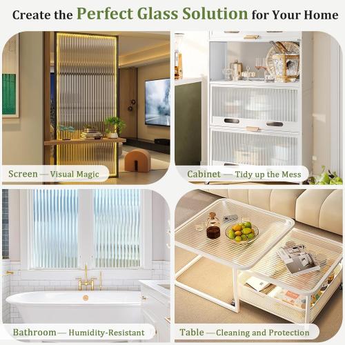 Beautyhero Reeded Glass Window Film, 3D Fluted Glass Window Privacy Film with Tools Kit, Non-Adhesive Static Cling Decorative Coverings for Home Bathroom Shower Door, Cabinet & Rental, 23.6 x 78.7''