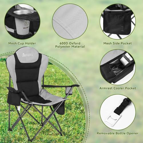 2 pack Color Grey Camping Chairs 2 Pack, Camp Chair for Adults, Folding Chairs for Outside, Support 380 LBS, Portable Travel Lawn Outdoor Camping Chairs with Cup Holder & Cooler Bag, Sports Chairs for Baseball