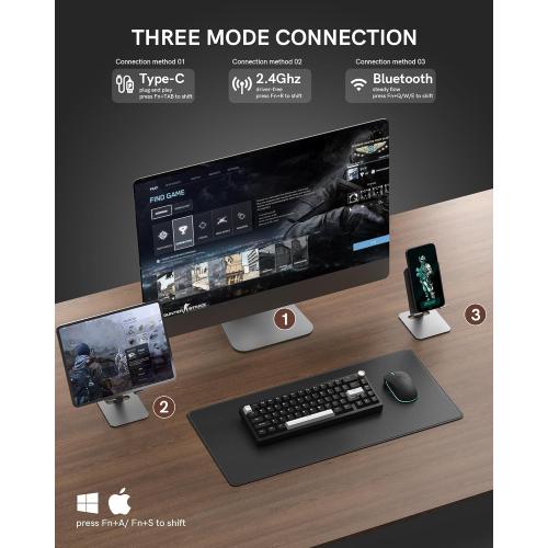 Womier SK65 Wireless Mechanical Gaming Keyboard with Knob, 60 Percent Aluminium Keyboard for PC, Bluetooth 5.0/2.4GHz/USB-C Wired, Hot Swappable Custom Lineaner Switch, RGB Backlit (Black V2)