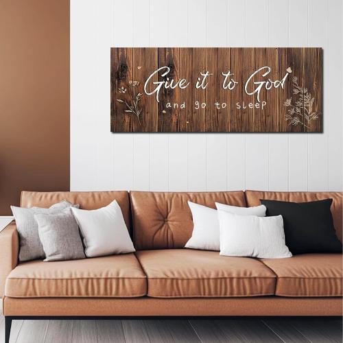 Vefacaiyo Give It to God and Go to Sleep Canvas Wall Art Christian Inspirational Quotes Poster Painting Artwork for Home Living Room Bedroom Wall Decor Framed Ready to Hang 40x16 Inch