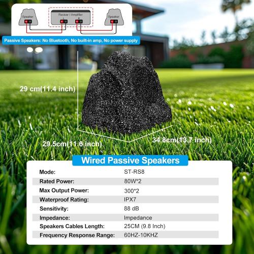 STUDIOFINIX Outdoor Rock Speakers Waterproof, 600 Watt 8 Inch Superior Timbre IPX7 Weatherproof Design for Garden,Patio,Pool,Deck,BBQ (Pair)