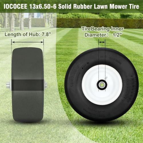2 Pack 13x6.50-6 Solid Rubber Lawn Mower Tires,13X6.5X6 White No Flat Front Solid Tire Puncture Proof Compatible with Exmark 103-0065 Replaces 103-3051, 1-633584, 103-0063, 126-5361, 1-633585