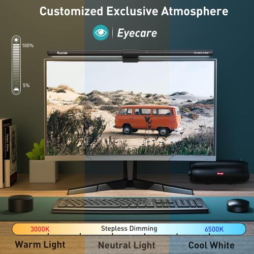 Quntis Monitor Light Bar PRO  with Remote Control, Fit for Curved/Flat Monitor, Eye-Care USB Computer Lamp Dimmable Screen Light Bar with Auto-Dimming, No Glare Home Office Gaming Desk Lamp