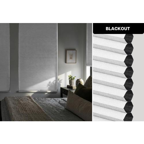 LazBlinds Cordless Cellular Shades, No Tools No Drill Blackout Honeycomb Shades Pleated Blinds for Windows, 34'' W x 48'' H, Silver White