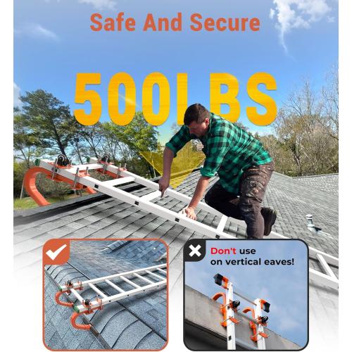 2 Pack Heavy Duty Steel Ladder Hooks for Roof with Wheel & Rubber Grip T-Bar - 500 lbs Weight Capacity, Compatible with Little Giant, Extension Ladders, Easy Access Steep Roofs