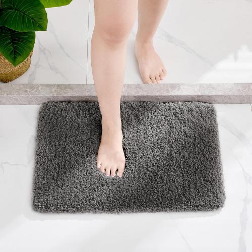 Small Bathroom Rugs 17x24 Non Slip Dark Grey Fluffy Bath Mat for Bathroom Floor Machine Washable Plush Luxury Bath Rug for Tub Soft Shaggy Absorbent Shower Mat