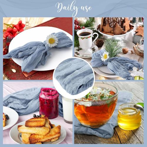 Mixweer 100 Pieces Gauze Cheesecloth Napkins 19.7 x 19.7 Inch with Wrinkled Decorative for Home Wedding Baby Shower Rustic Table Decoration(Dusty Blue)