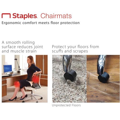 Staples Office Chair Mat, Clear Floor Mats with Lip, Hard Floors, Textured Underside, Extended Under-Desk Coverage, Smooth Glide