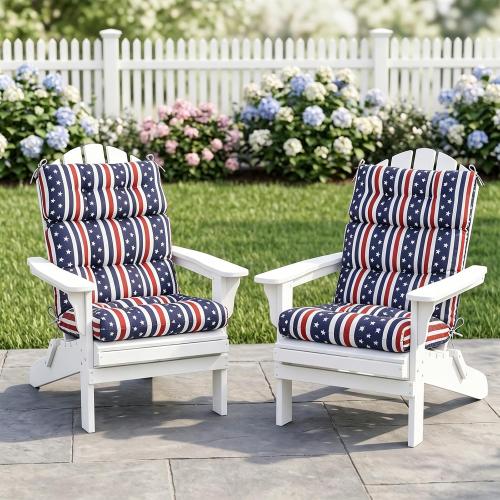 EAGLE PEAK Tufted Outdoor/Indoor High Back Patio Chair Cushions, Set of 2, 46'' x 22'', American Flag