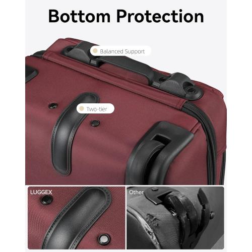 LUGGEX Underseat Carry On Luggage with Wheels, Stylish Lightweight Under Seat Luggage, Soft Sided Personal Item Suitcase for Short Trip (Dark Scarlet, 16 Inch)