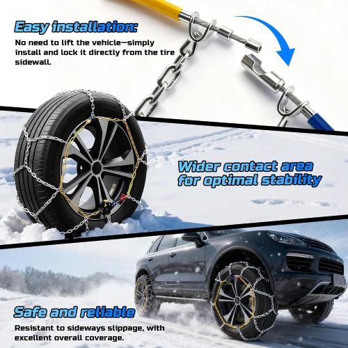 Auto Tightening Snow Chains Tire Chains Quick Easy Installation HKN140 Set of 2 for Cars SUV Pickup Trucks RV 215 225 235 245 255 265 275 Winter Emergency Tire Traction for Snow Ice