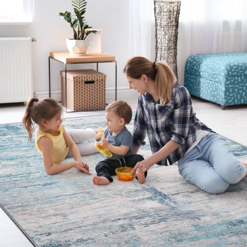 Abstract 8x10 Area Rug Washable Soft Large Non-Slip Carpet for Living Room Dining Room Home Office Bedroom - Abstract Teal/Grey ‼️light dirt‼️
