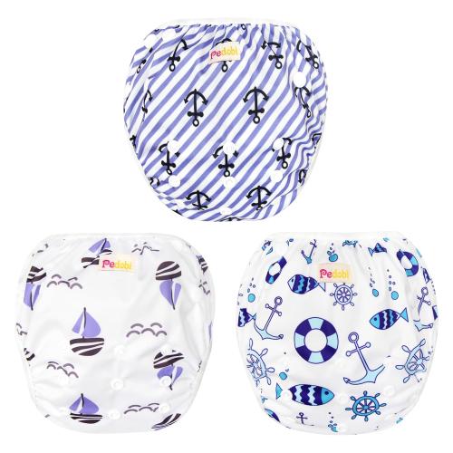 Reusable Baby Swim Diapers, Adjustable Diaper Swim for Toddlers 9 Months - 3 Years Old, 3 Pack for Swimming Lessons (Anchor, Large)