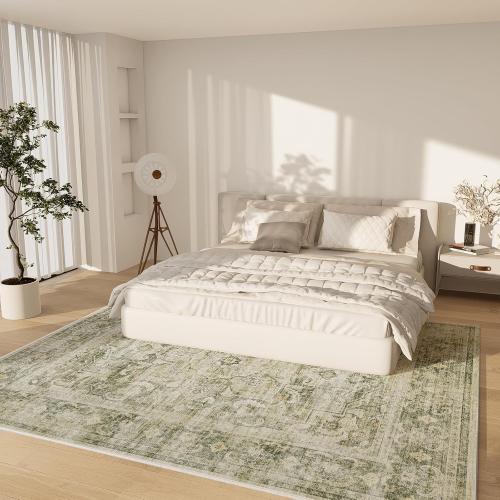 Washable Rugs for Living Room: Large Area Rug for Bedroom Non Slip Low Pile Soft Faux Wool Non Shedding Vintage Boho Carpet Rugs for Dining Room Kitchen Nursery Under Table Farmhouse Home Office