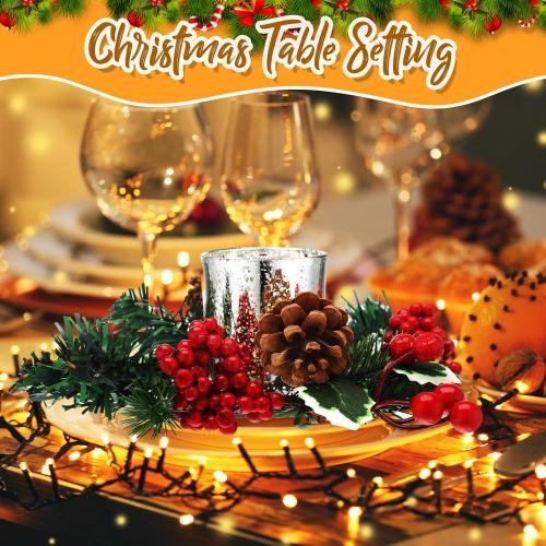 Ceenna Christmas Candle Rings Wreaths Pine Cones Garland Red Berry Poinsettia Pine Garland Candle Ring Holder for Christmas Wedding Home Table Centerpiece Party