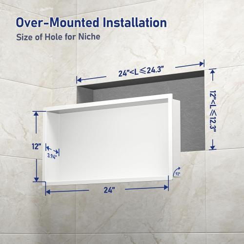 Stainless Steel Shower Niche 24 X 12 White No Tile Needed Niche Shower Recessed Wall Horizontal Niches for Bathroom Storage Over Mount Installation