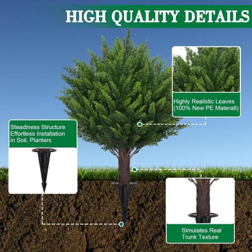 Artificial Set of 2 Cedar Topiary Ball Trees 22 for Outdoors with Ground Spike, UV Resistant Faux Cypress Plants into Anywhere, Evergreen Shrubs Bushes for Room Front Porch Garden Backyard Decor