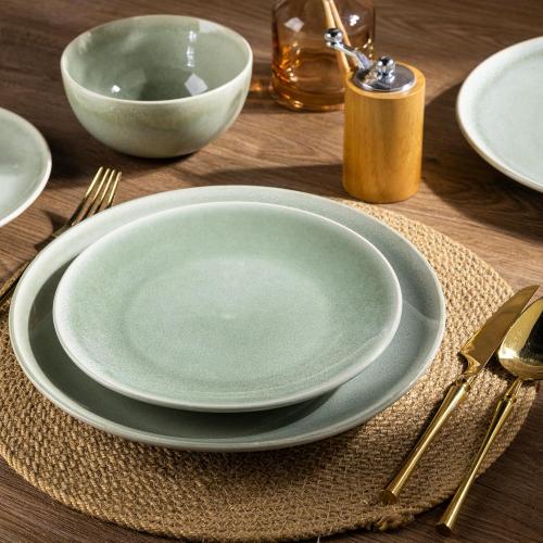 AmorArc Ceramic Dinnerware Sets for 4, 12 Pieces Handpainted Plates and Bowls Set, Scratch Resistant Stoneware Dishes Set, Dishwasher & Microwave Safe, Olive Green