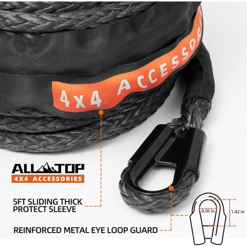 ALL-TOP Synthetic Winch Rope Cable, 1/2 x92ft, 31500LBS Winch Replace Line with Protective Sleeve for Offroad Vehicle SUV Truck