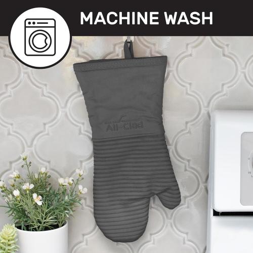 All-Clad Silicone Oven Mitts: Heat Resistant up to 500 Degrees - 100% Cotton & Silicone, 14x7 Oven Mitt for Kitchen and Barbeque, 2-Pack, Pewter