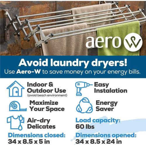 Racks Aluminum Wall Mounted Collapsible Laundry Clothes Drying Rack (60lb Capacity, 22.5 Linear FT, Aluminum Rose)