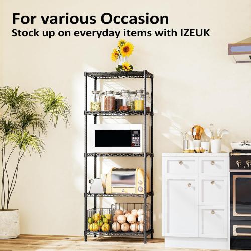IZEUK 5-Shelf Adjustable Steel Wire Storage Shelving Unit, 13.7 D x 23.6 W x 63 H, 1250 lbs, Black, Heavy Duty Metal Storage Rack for Home & Garage Shelving Organizer