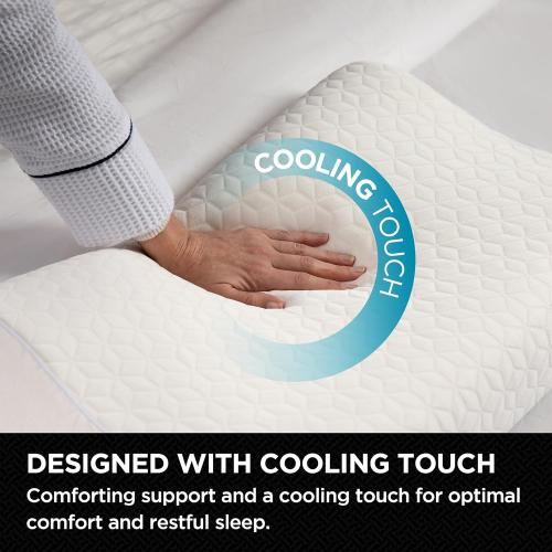 Brookstone Cool Touch Contour Comfort Pillow for Side Sleepers - Ergonomic Memory Foam Cervical Neck Pillow for Sleeping, Supportive and Contoured for Optimal Comfort - White