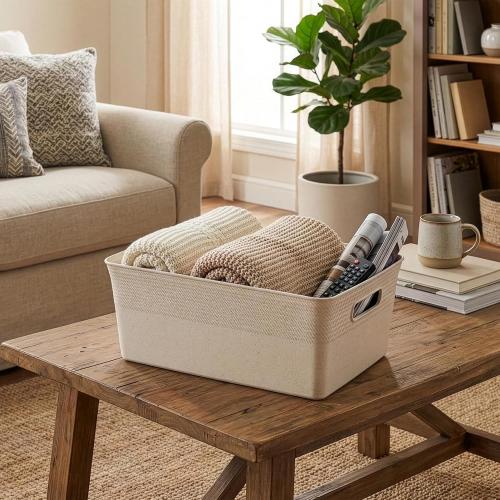 BINO | Plastic Storage Bins, 13 Liter - 3 Pack, Natural | THE BRAIDED COLLECTION | Plastic Bins for Organization | Woven Storage Baskets for Organizing | Pantry Shelf Organizer Basket Container Bin