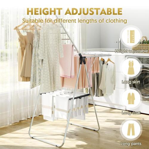 APEXCHASER Clothes Drying Rack, Drying Rack Clothing with Height-Adjustable, Foldable Gullwings Laundry Rack, Indoor Outdoor Use, No Assembly,Black