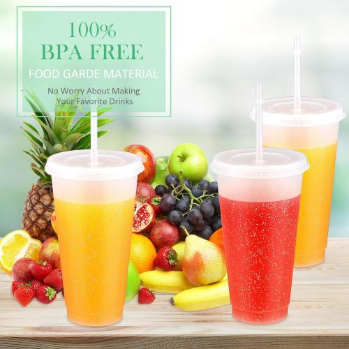 Roshtia 24 Pack Plastic Tumblers with Lid and Straw Reusable Cups Bulk Water Bottles Iced Coffee Travel Mug Cup for Birthdays Party Juices Adults Kids (24 OZ, Clear)