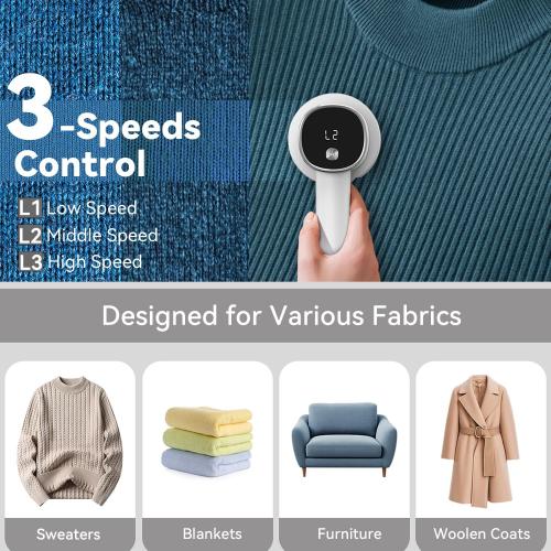 Rechargeable Fabric Shaver for Clothes: 6-Leaf Blades & 3 Speeds to Remove Pilling, Fuzz & Lint Balls - with LED Display, Portable Electric Lint Remover for Sweater, Couch, Blanket, Furniture