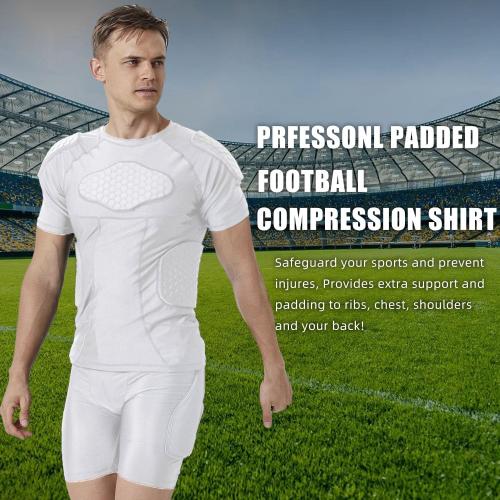 Mens Padded Compression Shirt Football Rib Protectors 6-Football Pads Chest Protector Padded Shirt Protective Gear for Football Baseball Basketball