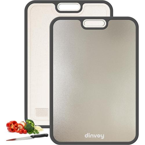 Titanium Cutting Board for Kitchen – Crystallized Dual-Sided GR1 Titanium & Wheat Straw, Scratch-Resistant, Easy to Clean, Large 16”×11” Chopping Board