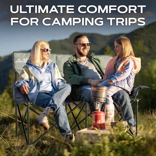 Oversized Fully Padded Double Camping Chair, Portable Folding Loveseat w/Side & Back Pockets, Adjustable Armrests, Double-Sized Cup Holders for Outdoor, Indoor, Supports 530LBS (Dark Navy)