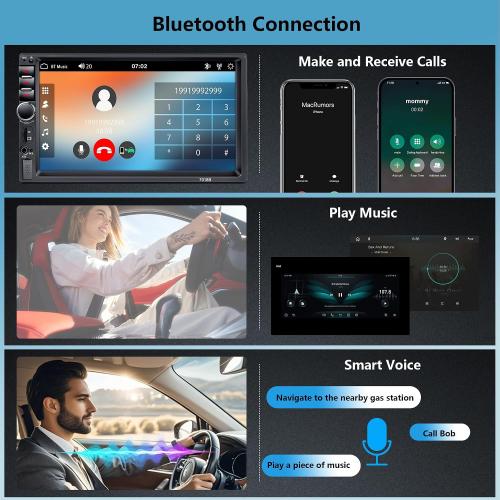 Double Din Car Stereo,7 Inch Car Radio with HD Touch Screen Bluetooth Car Stereo,Bluetooth Hands-Free Calling,Mirror Link,AUX/EQ/SWC