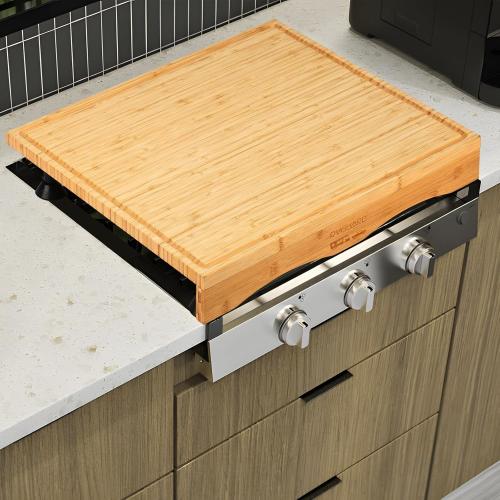 RVGUARD RV Stove Top Cover Board, Countertop Cutting Board with Adjustable Legs and Juice Grooves for Camper Trailer Gas or Electric Range,17x20
