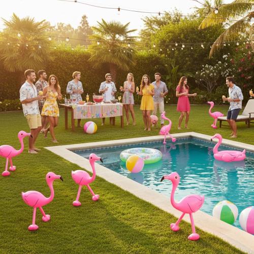 Yaomiao 6 Pcs Inflatable Pink Flamingos Pool Party Decor