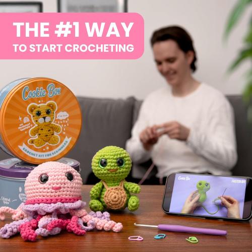 Cookie Box Original Crochet Kit for Beginners – Gift Set to Make Bunny Lola Amigurumi Plushie – Easy DIY Crochet & Knitting Starter Kit with Video and PDF Tutorials