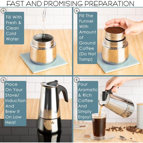 Mixpresso 9 Cup Greca Stovetop Espresso Pot 450ml/15oz, Moka Pot with Coffee Percolator Design, Stainless Steel Stove Top Coffee Maker for Camping or Home Use,Italian Stovetop Espresso Maker