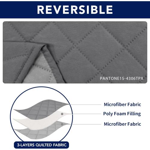PureFit Water Resistant Reversible Sofa Covers for Reclining Sofa - Non Slip Split Recliner Couch Cover for 3 Cushion Couch, Washable Furniture Protector for Kid, Dog (3 Seat, Gray/Light Gray)
