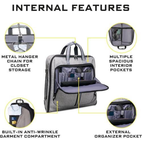 Premium Suit Garment Bag Carry On - Hangs 4 Suits - Travel & Business with Shoulder Strap and Laptop Compartment