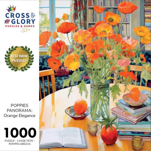 Cross & Glory - Jigsaw Puzzles 1000 Pieces for Adults | Poppies Panorama: Orange Elegance | 1000 Piece Puzzle for Adults | Art Flower Puzzle | Beautiful Design | Vibrant Pieces | Satin Finish