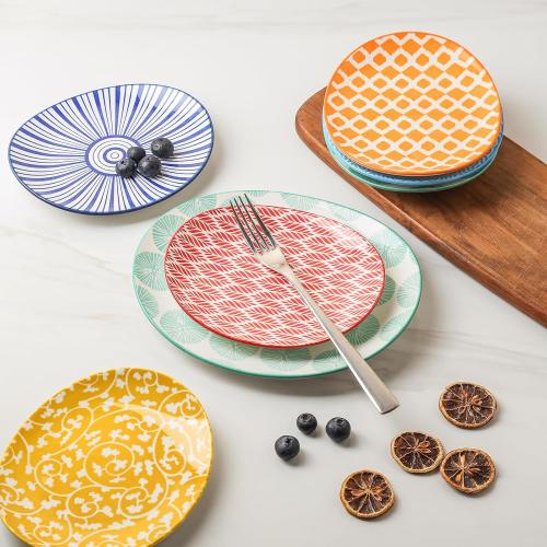 Selamica Small Dinner Plates, Oval Dessert Plates Ceramic, 6 Inch Small Plates for Appetizer, Cake, Snacks, Microwave Dishwasher Safe, Set of 6, Assorted Colors