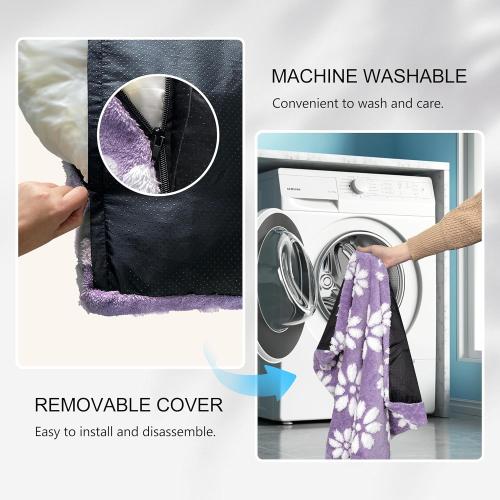 Dog Bed, Cute Thick Dog Bed for Crate Kennel, Fluffy Pet Bed with Removable Washable Cover and Anti-Slip Bottom Purple Flower