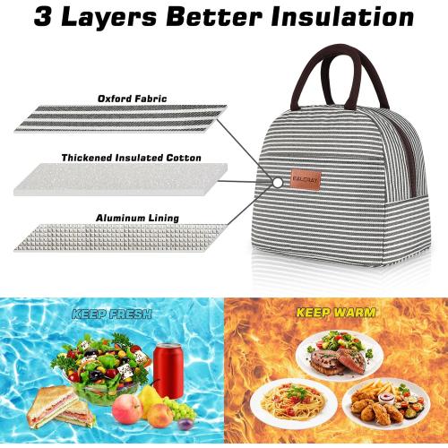 BALORAY Lunch Bag for Women Men Insulated Lunch Box for Adult Reusable Lunch Tote Bag for Work, Picnic or Travel(Black White Stripes)