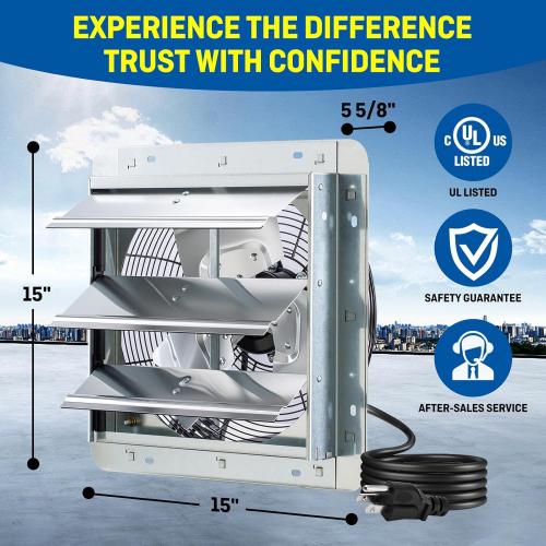 iLIVING 12 Wall Mounted Shutter Exhaust Fan, Automatic Shutter, with Thermostat and Variable Speed controller, 0.6A, 960 CFM, 1400 SQF Coverage Area Silver (ILG8SF12V-ST)