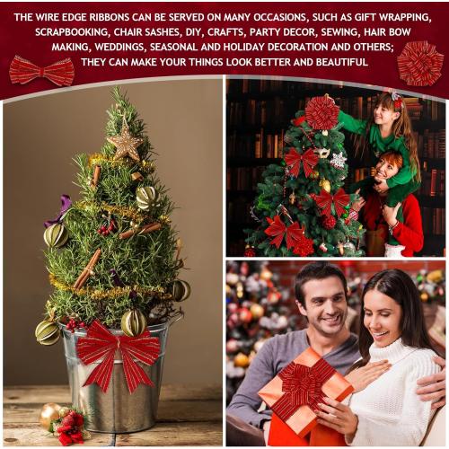 Syhood Christmas Wired Velvet Ribbon with Gold Edge, Waterproof Wrapping Velvet Decoration Ribbon for Xmas Wreath Bows Floral Craft Ornaments(Burgundy,2.5 Inch by 15 Yard)